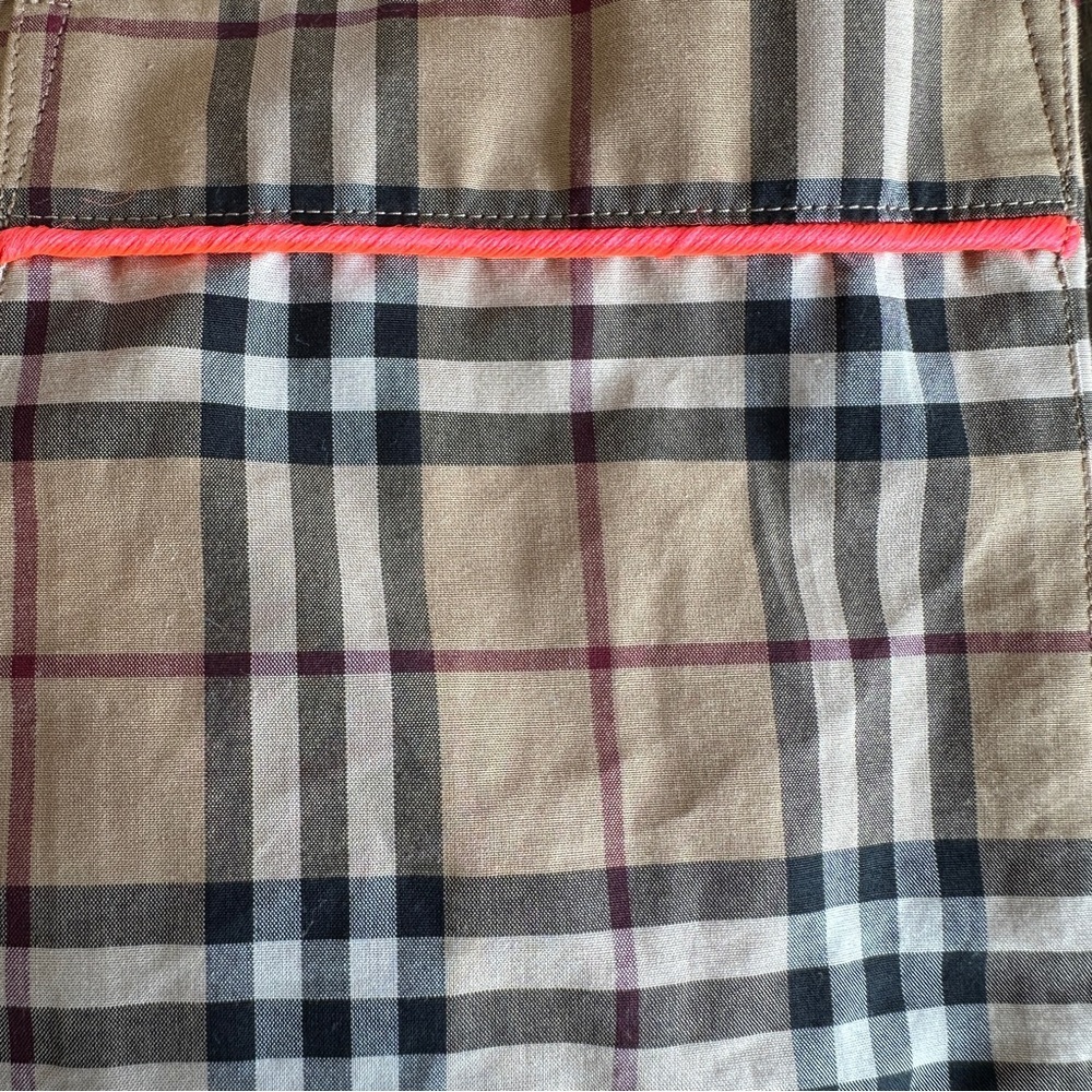 Burberry Tan Plaid Button-Up Shirt with Pink Trim Detail - Picture 12 of 13
